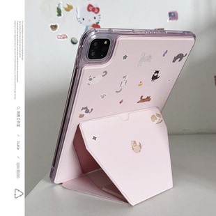 喵星童话王国粉色亚克力折叠支架2025适用苹果华为小新米荣耀ipad第10代保护套789pro全包硬平板壳air4防摔猫