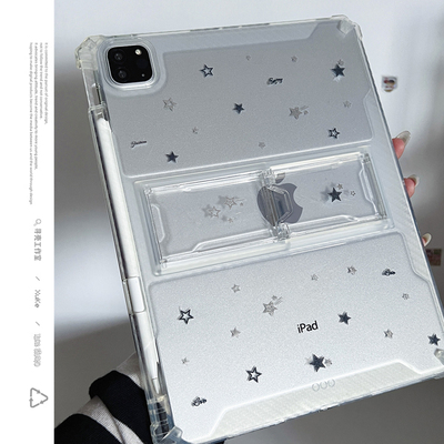 ins黑银星星三星支架透明适用苹果华为小米2025ipadpro保护套平板2022Air3467壳带笔槽第十代12.9寸matepad女