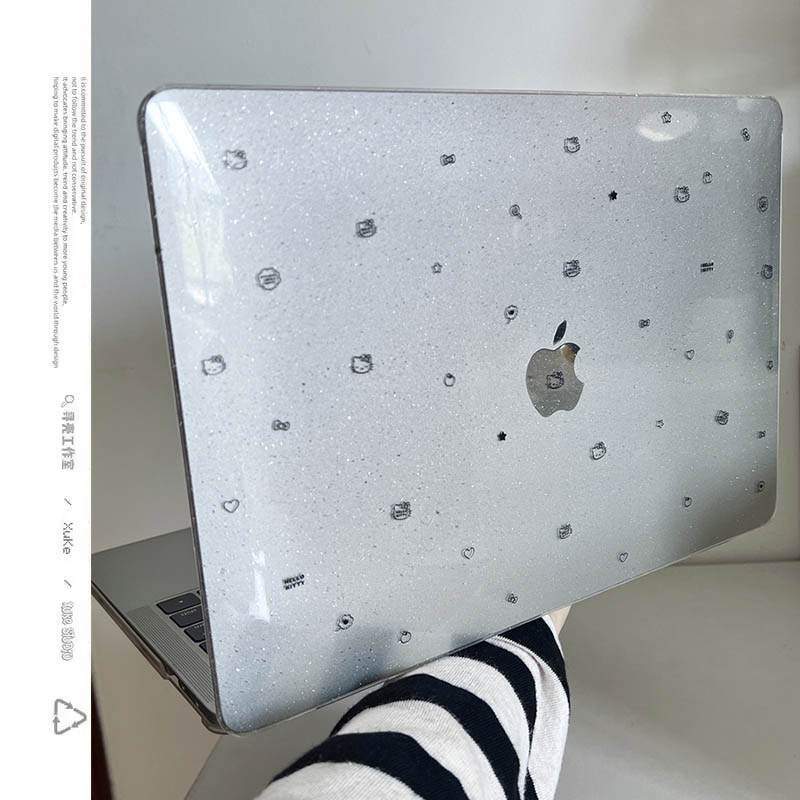 黑色简笔kitty2025款适用macbookair保护壳13.6寸m4苹果macbookpro保护套15笔记本电脑14寸16透明膜air外壳女