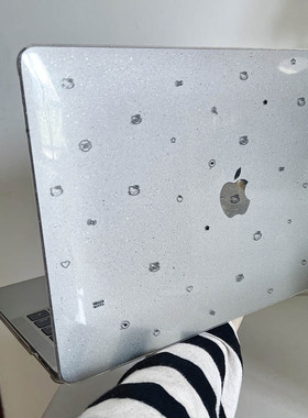 黑色简笔kitty2025款适用macbookair保护壳13.6寸m4苹果macbookpro保护套15笔记本电脑14寸16透明膜air外壳女