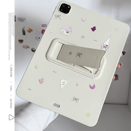 ins韩风长帽小天使乳白色支架适用三星华为2025ipadpro保护套TPU平板Air3467壳第十代小红米Matepad女S软89A1