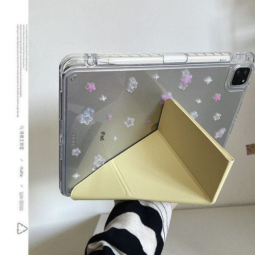 ins梦幻渐变五角星Y+3折奶黄苹果适用苹果2025平板保护套ipadAir7第十代10.9寸468代pro壳硬11代带笔槽亚克力