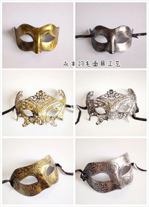 罗马风格仿古圣诞派对男女款 古铜色版型半脸狂欢面具皇冠男女款