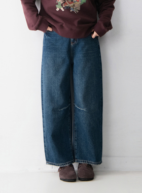 加绒天丝棉质微弹拼接牛仔裤女新款小个子弯刀裤复古文艺风休闲裤