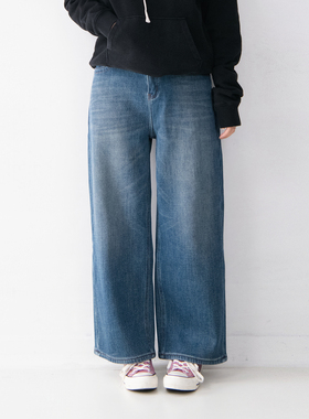 库维棉质弹力加绒加厚直筒牛仔裤女小个子百搭休闲简约显瘦裤子