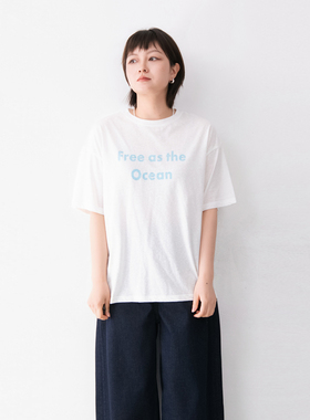 竹节棉质圆领套头字母印花短袖T恤女柔软亲肤舒适春夏新款上衣