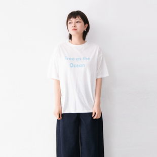 竹节棉质圆领套头字母印花短袖 上衣 T恤女柔软亲肤舒适春夏新款