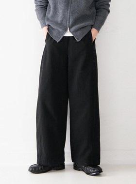 薄绒纯棉松紧腰初冬新款拉绒小个子宽松休闲裤女日系简约直筒裤