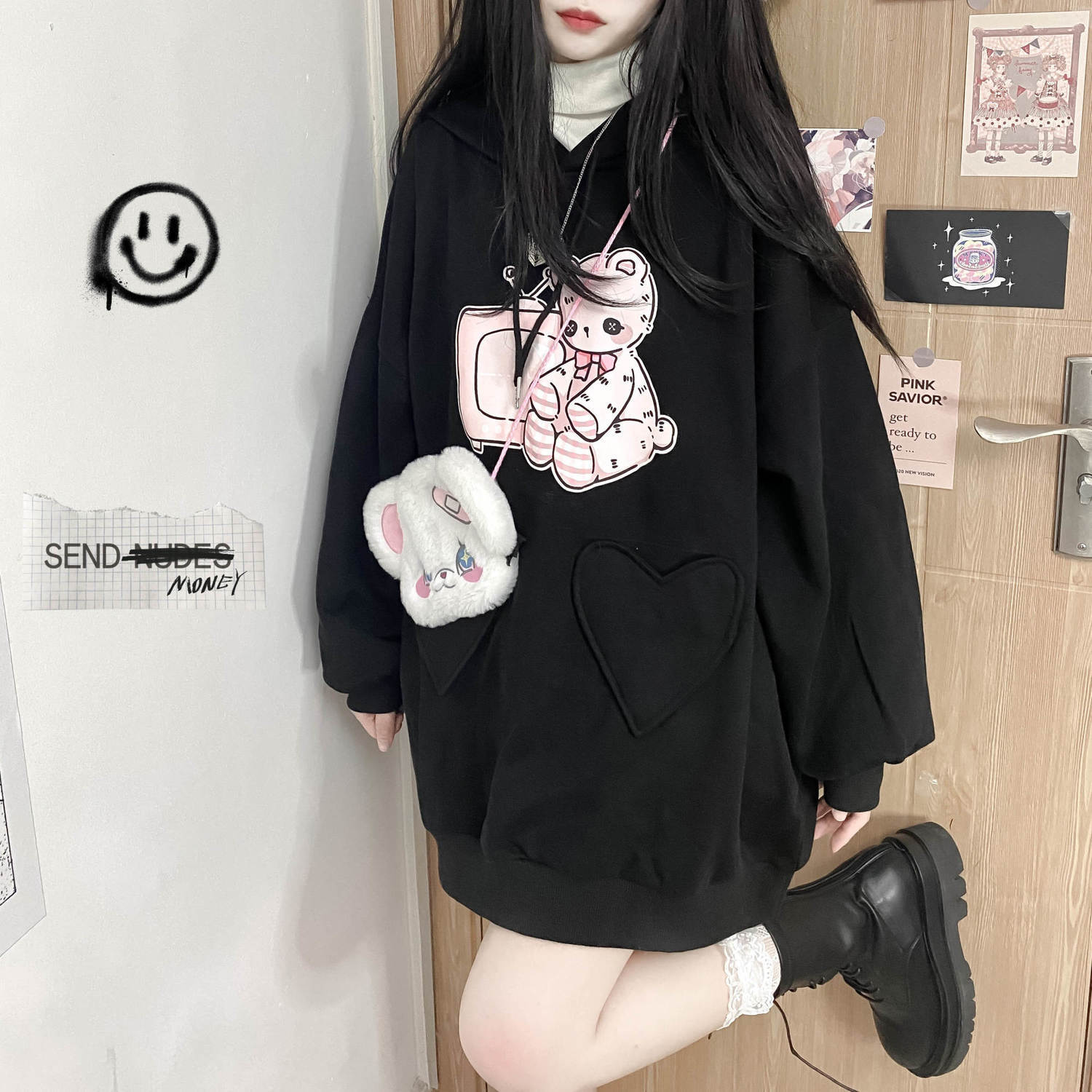 日系连帽卫衣女可爱秋冬新款宽松学生软妹外套女ins学院风闺蜜装