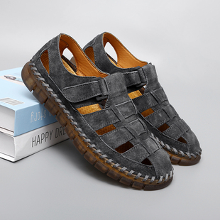 外贸出口美国凉皮鞋男真皮夏季透气镂空洞洞鞋防滑软底休闲皮鞋男