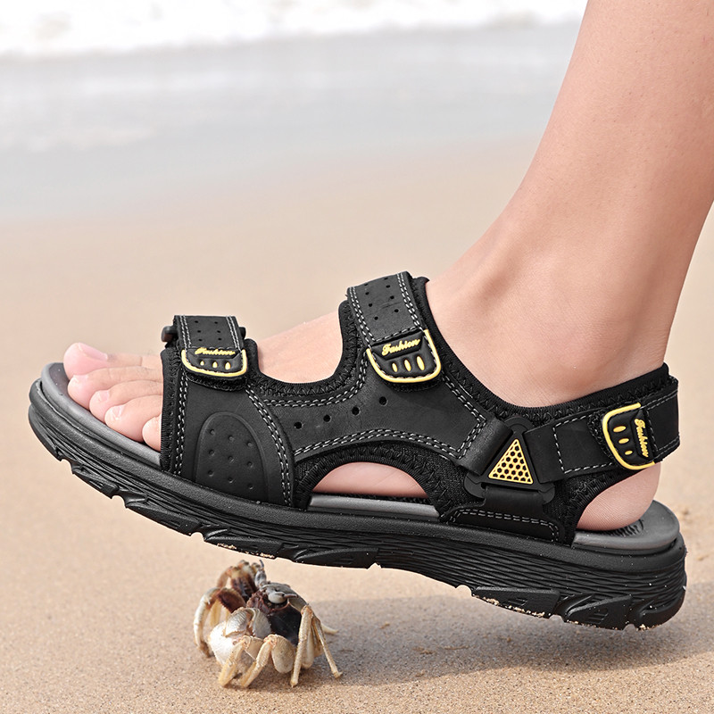 SPECIAL CLEARANCE SANDALS MENS SUMMER WATERPROOF ANTI SLIP SOFT SOLE GENUINE LEATHER MENS CASUAL OUTER WEAR BEACH SHOES TREND PLUS SIZE