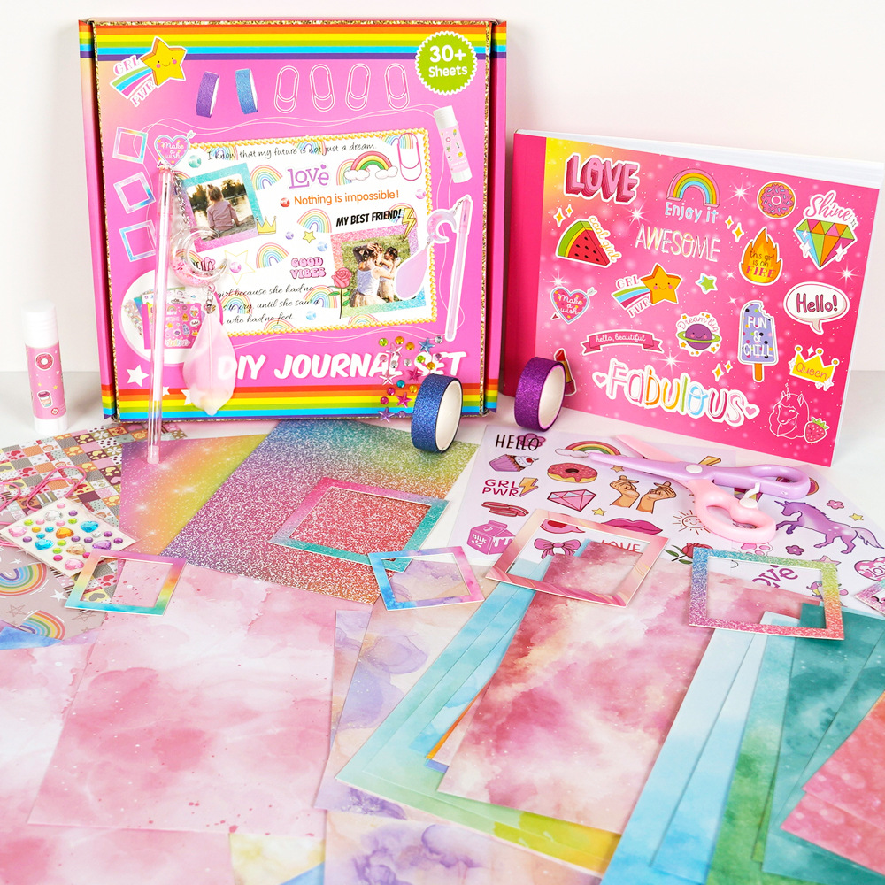 亚马逊diy journal set粉色女孩生日礼物剪贴簿儿童日记本套装