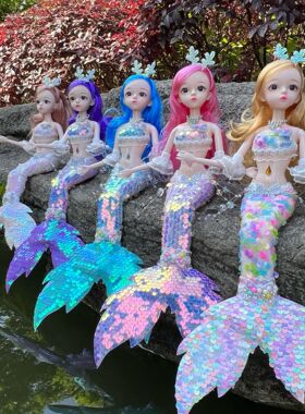 欧美45cm钻尾美人鱼娃娃海洋公主女孩过家家玩具洋娃娃360度旋转