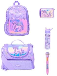 澳洲亮面独角兽拉杆书包可背中大号学生双肩包拖轮背包轻便减压