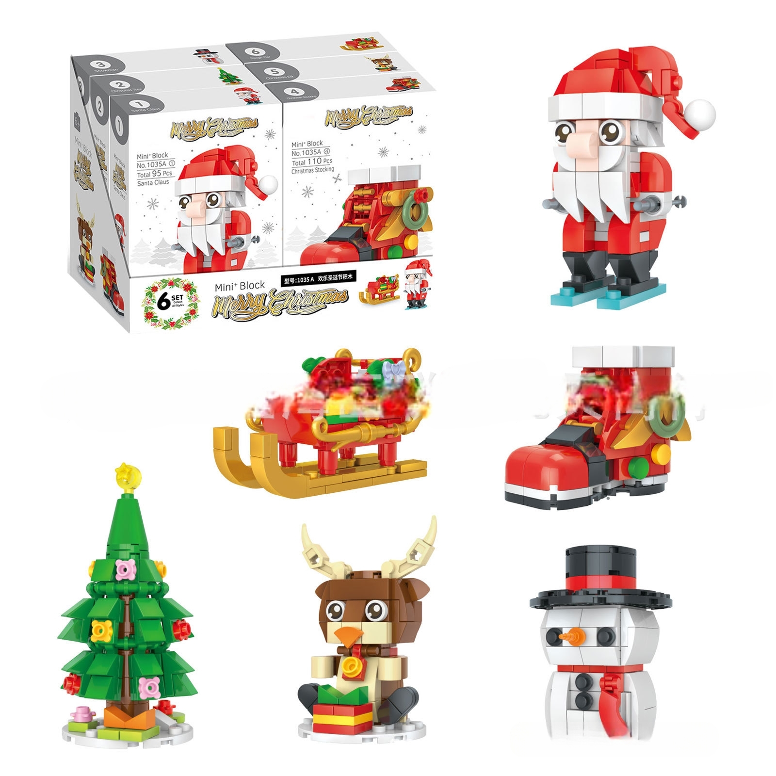 跨境新款圣诞积木套装积木圣诞老人圣诞树6款儿童益智玩具批发