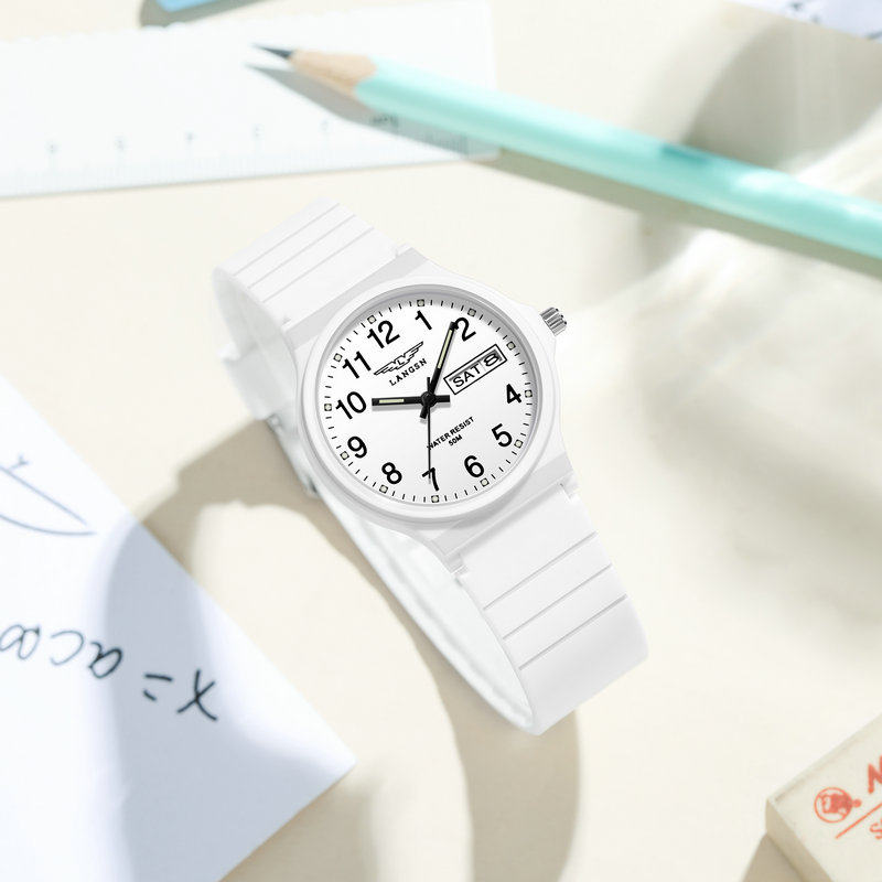 手表男款静音考试专用青少年初中高中学生儿童女孩指针电子机械感