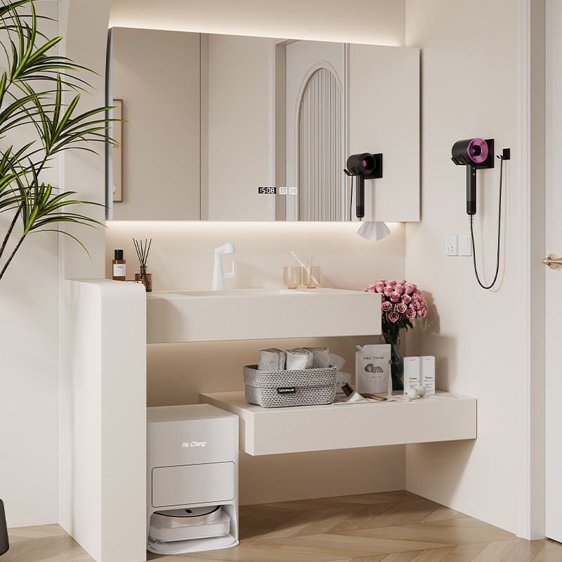 2025新款简约风浴室柜岩板陶瓷无缝一体洗漱组合卫生间洗手脸台盆