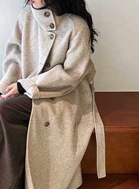 韩国高端立领双面呢羊毛大衣女中长款2026冬季新款百搭潮毛呢外套