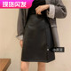 秋冬大码 高腰PU小皮裙半身裙女胖mm不规则开叉a字中裙包臀一步裙