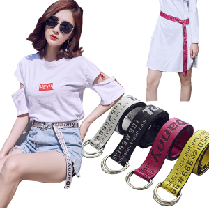 刺绣韩版装饰牛仔裤字母腰带 男 女士学生时尚双环扣帆布皮带