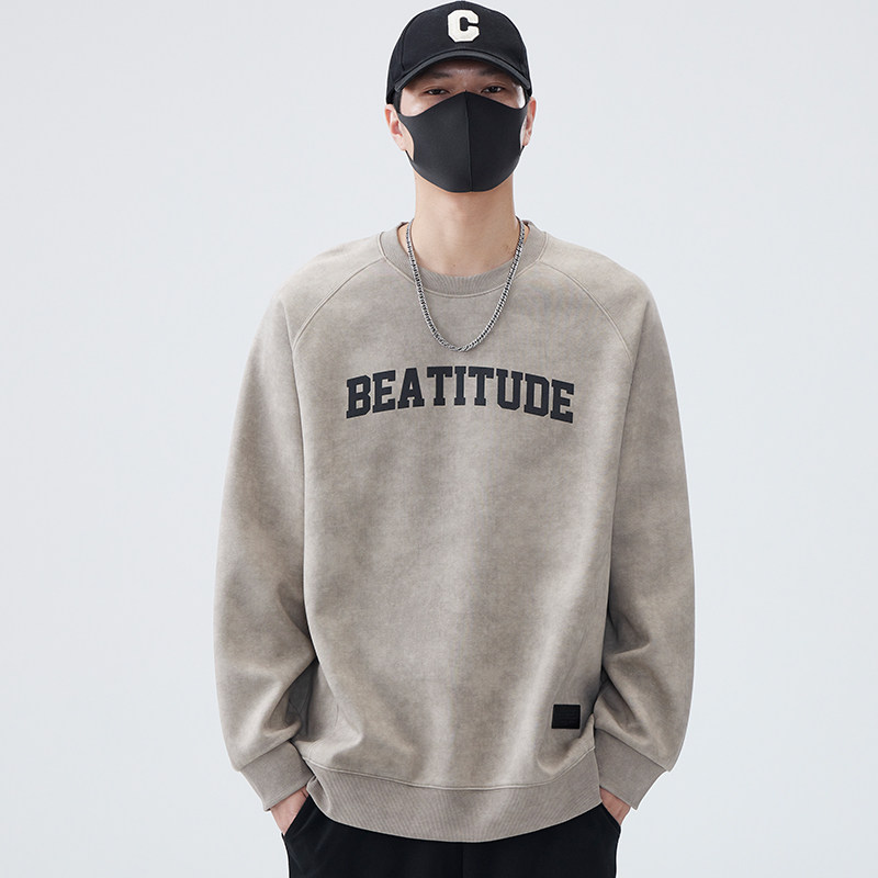 thumbnail for Trendy American heavy men's sweatshirt spring and autumn 2026 thick fleece loose and versatile boys' winter wear base shirt