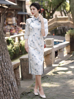 夏季改良旗袍中长款高端中国风复古日常气质年轻妈妈装连衣裙短袖