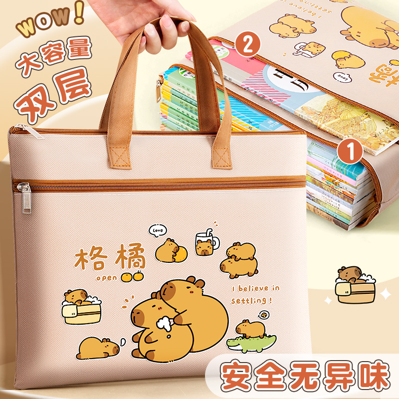 a4文件袋拉链手提袋帆布袋产检资料收纳袋孕妈孕检袋小学生补习袋