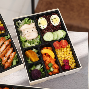 高档套餐打包盒商务酒店送餐盒一次性便当盒木质五格长方形外卖盒