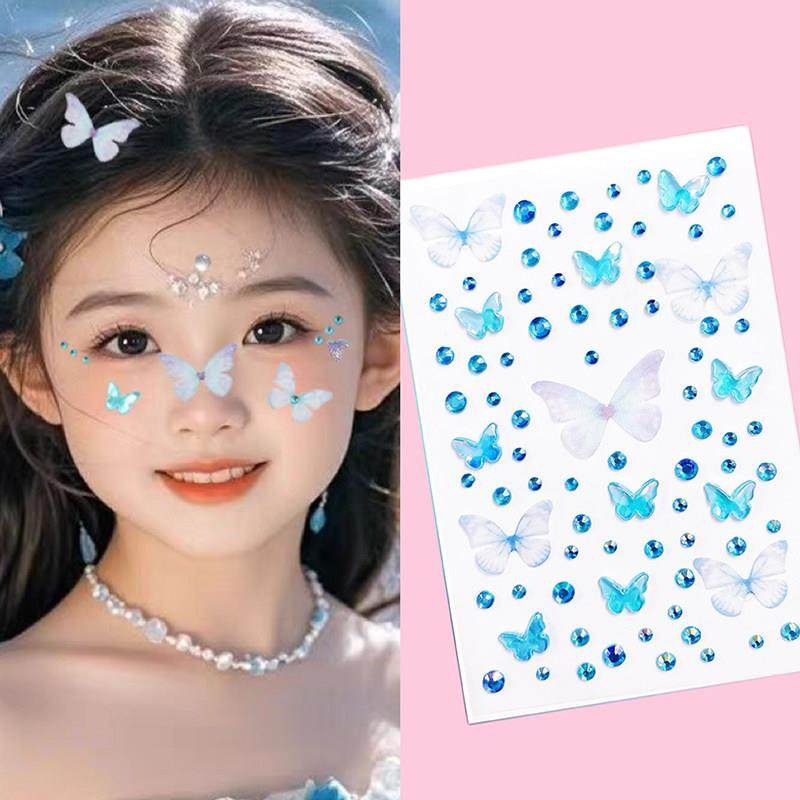 正品儿童化妆贴纸面部饰品钻石贴纸面部贴纸珍珠蝴蝶舞台化妆表演