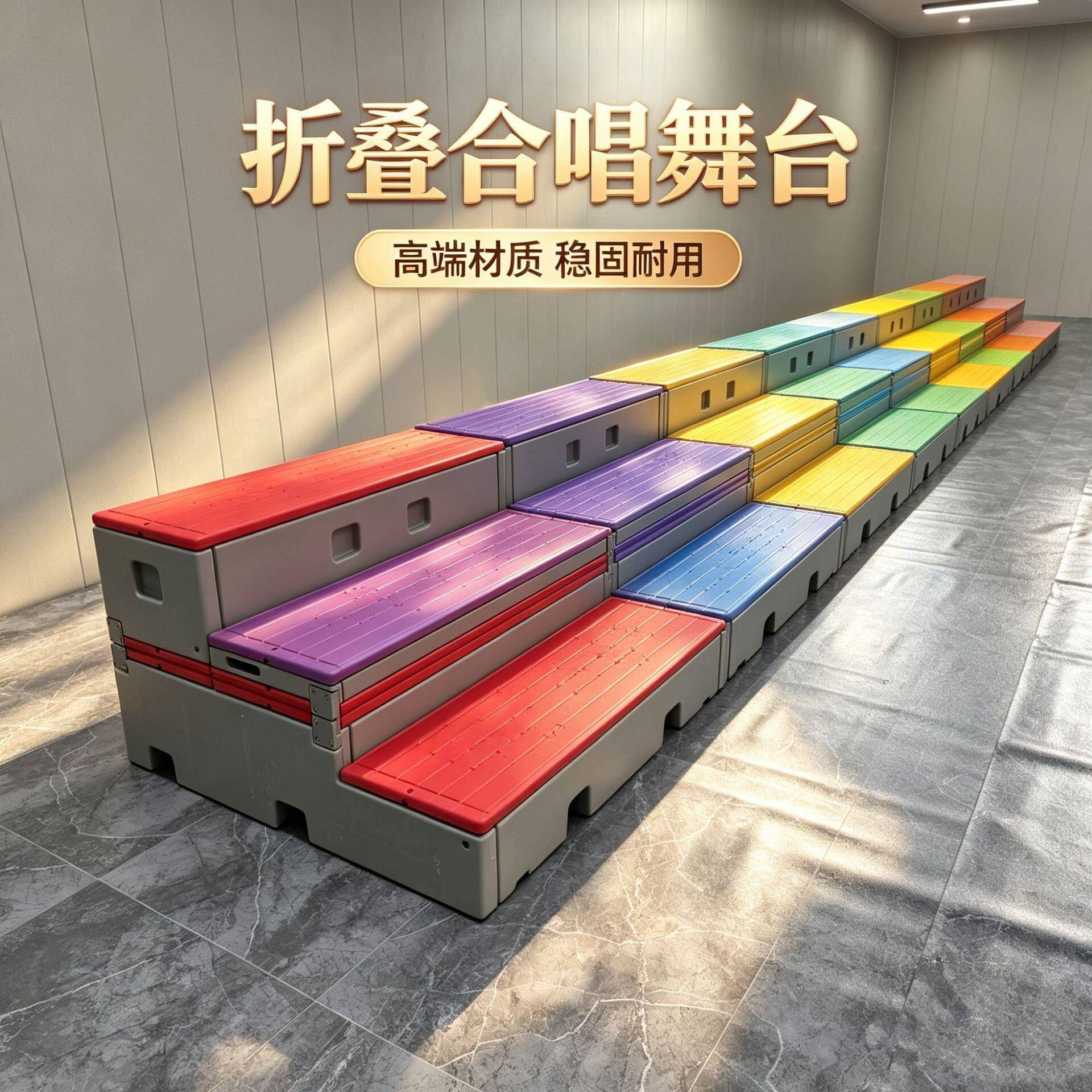 学校PE塑料幼儿园音乐教室两三层合唱台可移动折叠拍照合唱阶
