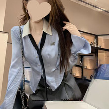 2025肉瑶收腰修身长袖条纹衬衫女秋季新款韩系氛围穿搭设计感上衣