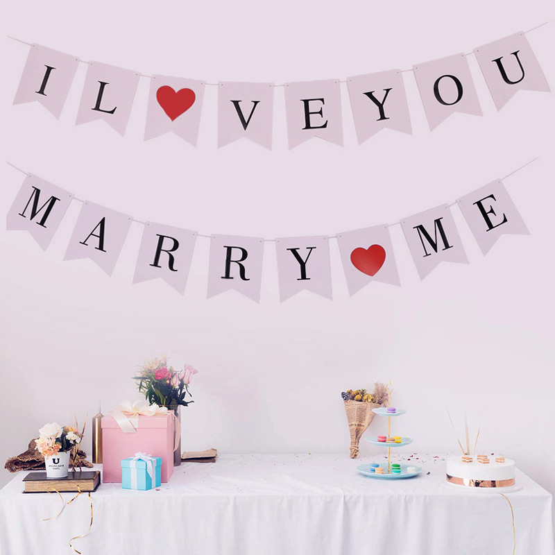 创意告白marry me婚庆字母鱼尾拉旗 横幅惊喜结婚拉花
