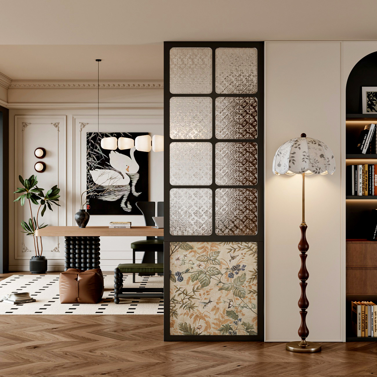 美式法式海棠玻璃实木屏风隔断墙客厅入户酒店餐厅遮挡玄关背景墙