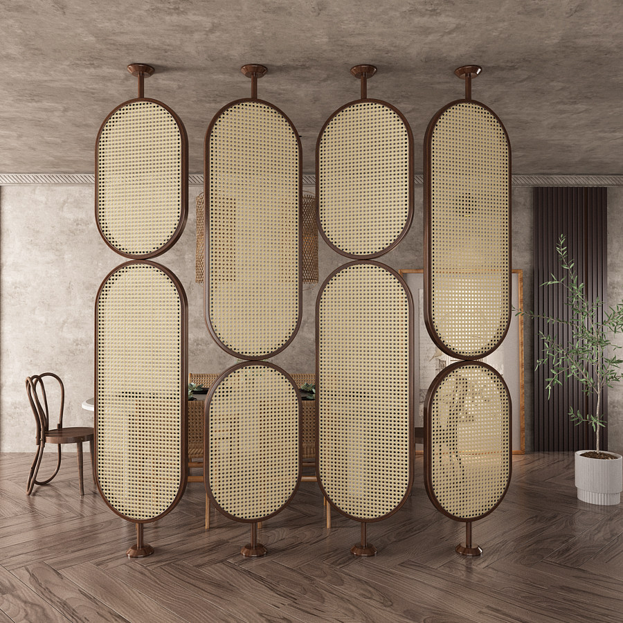 藤编屏风隔断客厅入户家用刻旋转中式酒店餐厅背景墙装饰玄关实木