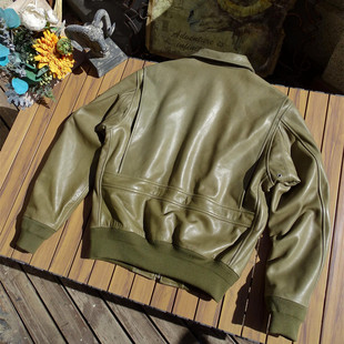 软糯垂坠【美产无涂水染小牛皮】橄榄绿色空皮夹克
