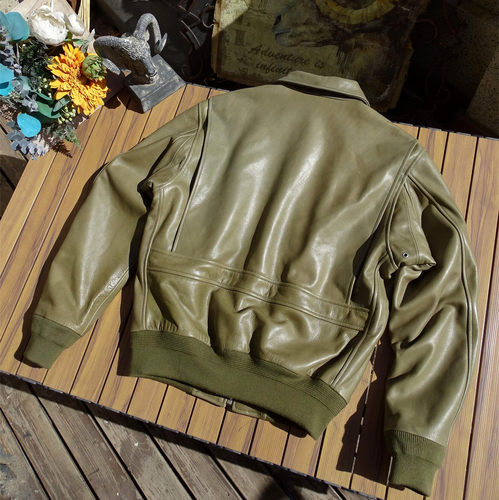 软糯垂坠【美产无涂水染小牛皮】橄榄绿色空皮夹克