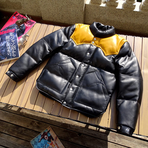 真皮羽绒服日系复古立领拼色绵羊皮鸭绒男女冬季休闲短款保暖皮衣