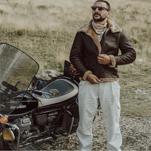 澳洲龟裂原生态羊皮毛一体日产扣子美产拉链意大利版 男女真皮皮衣