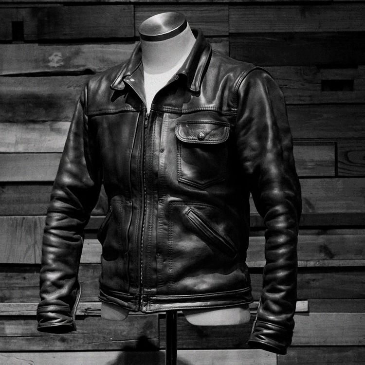 ecco拉链插兜牛仔短款真皮皮衣