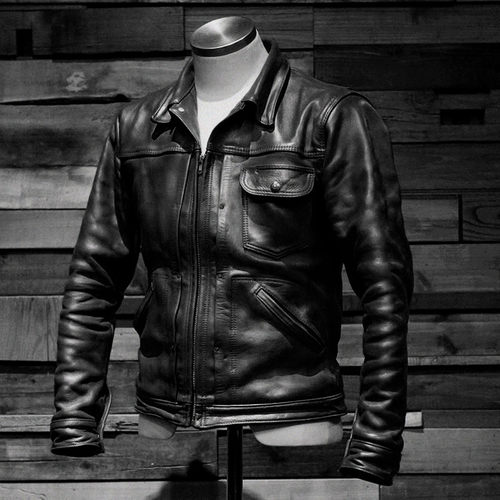 ecco拉链插兜牛仔短款真皮皮衣