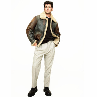 外贸出口美版 复古皮衣 超厚大龟裂皮毛一体重度水洗手工做旧美式