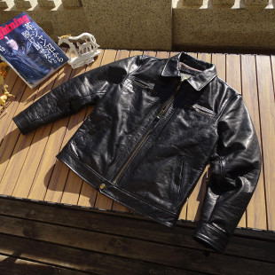 真皮衣 日本进口拉链扣件男翻领修身 布拉德皮特 日本水波纹马皮