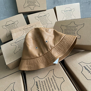 外贸出口日本 浅烟草色意大利进口头层羊皮奢华真皮渔夫帽男女