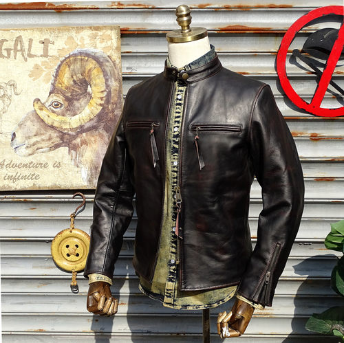 茶芯马皮j100复古立领修身