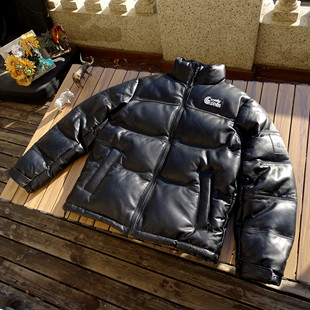 真皮羽绒服外贸出口立领绵羊皮加厚保暖防寒鸭绒真皮衣男女通穿