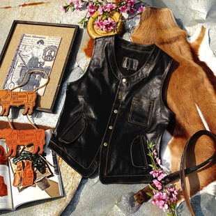 真皮马甲男背心 天神复古工装 日本川西植鞣胎牛皮 独角兽扣子