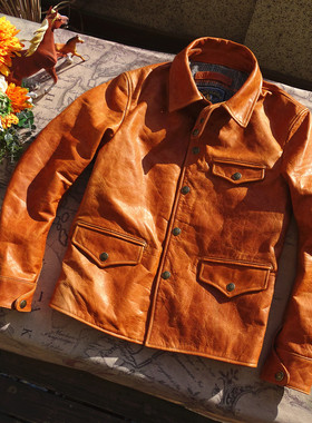 【日本无涂马皮：但有鞭痕】短小兜盖司闸员日系复古真皮衣皮夹克