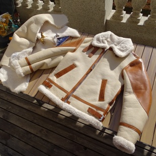 罕见本白色澳洲原生态羊皮毛一体复古B3真皮皮衣男女