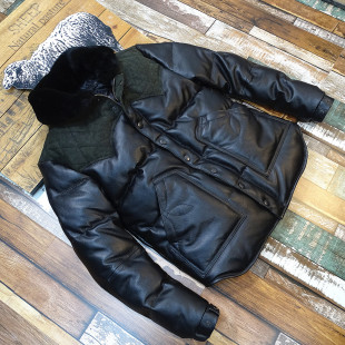 羊毛领头层牛皮羽绒面包服冬季 保暖皮衣外套