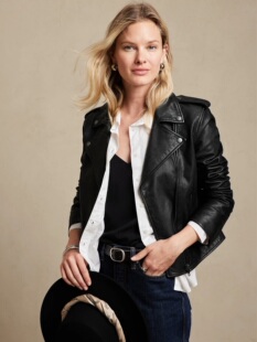 真皮皮衣夹克女 意大利进口山羊皮斜拉链短款 498刀